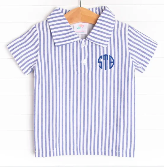 Samuel Seersucker Striped Top, Blue