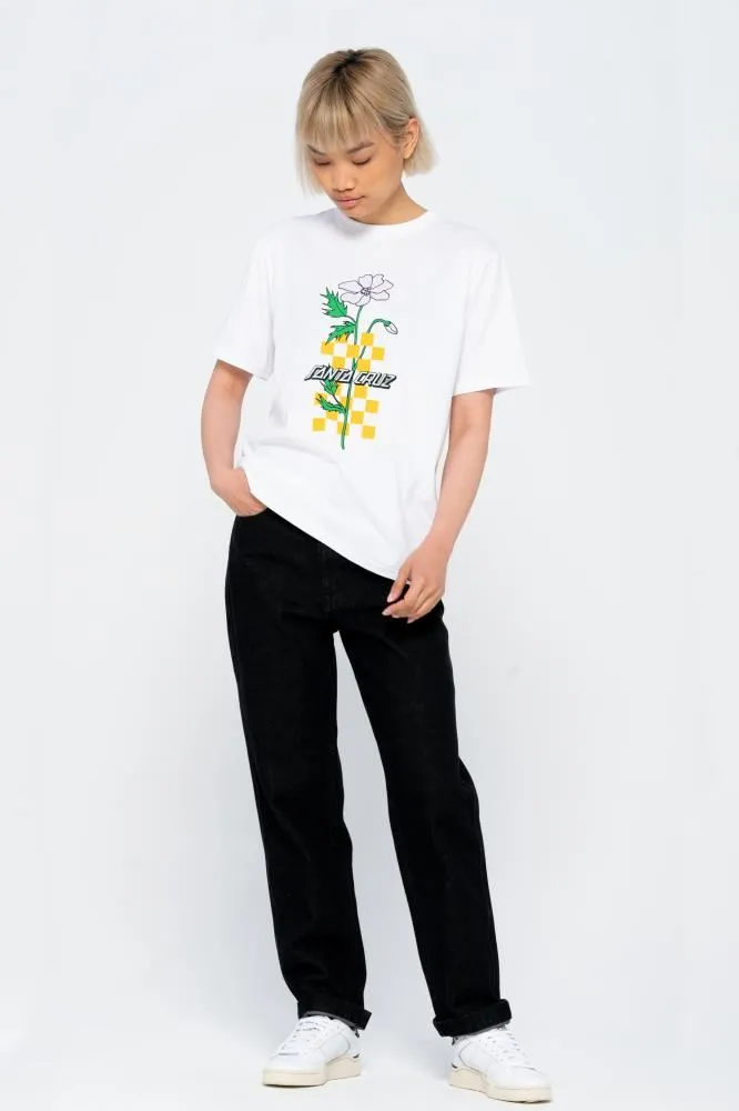 Santa Cruz Womens T-Shirt Checkerbloom Strip T-Shirt - White