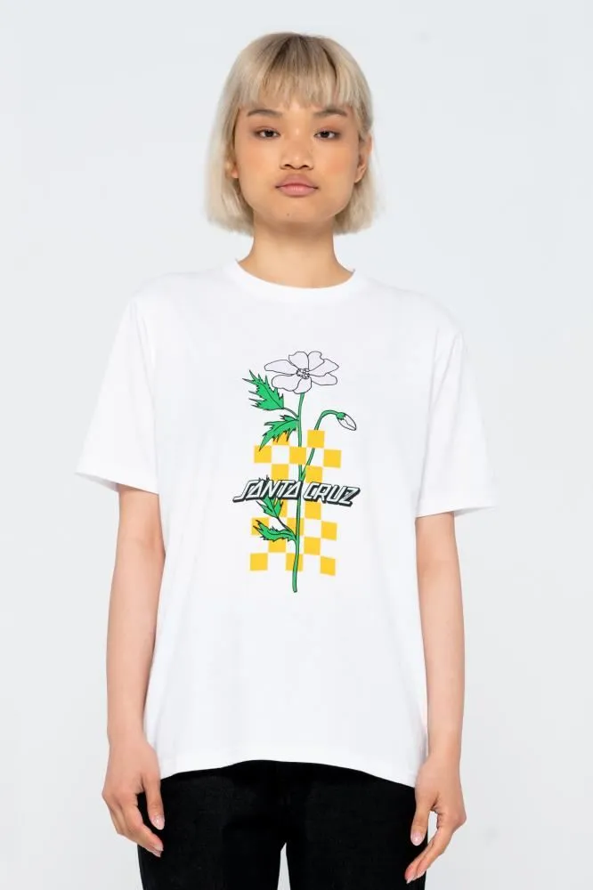 Santa Cruz Womens T-Shirt Checkerbloom Strip T-Shirt - White