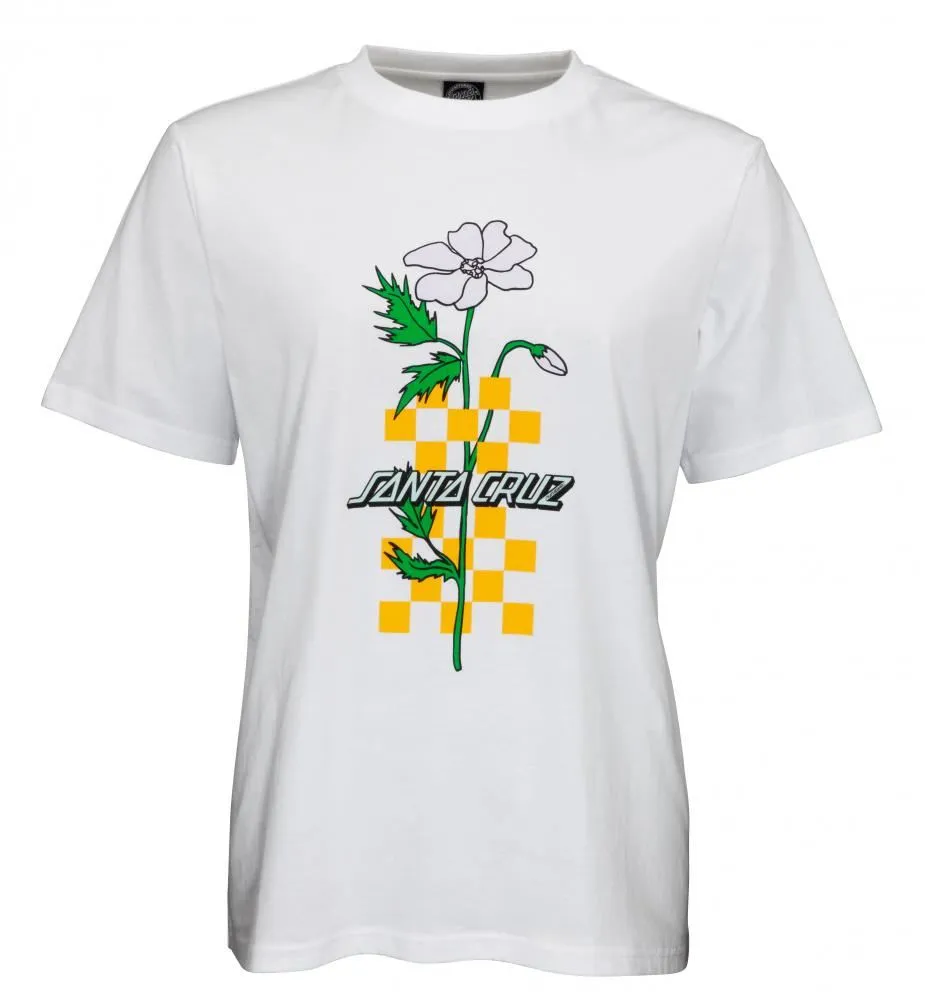 Santa Cruz Womens T-Shirt Checkerbloom Strip T-Shirt - White