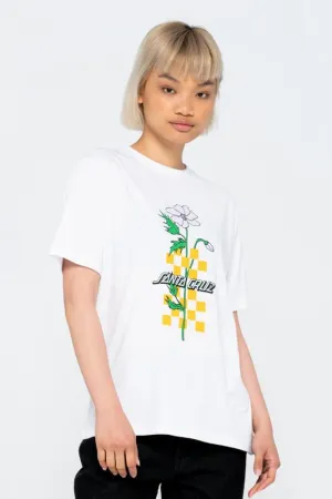 Santa Cruz Womens T-Shirt Checkerbloom Strip T-Shirt - White