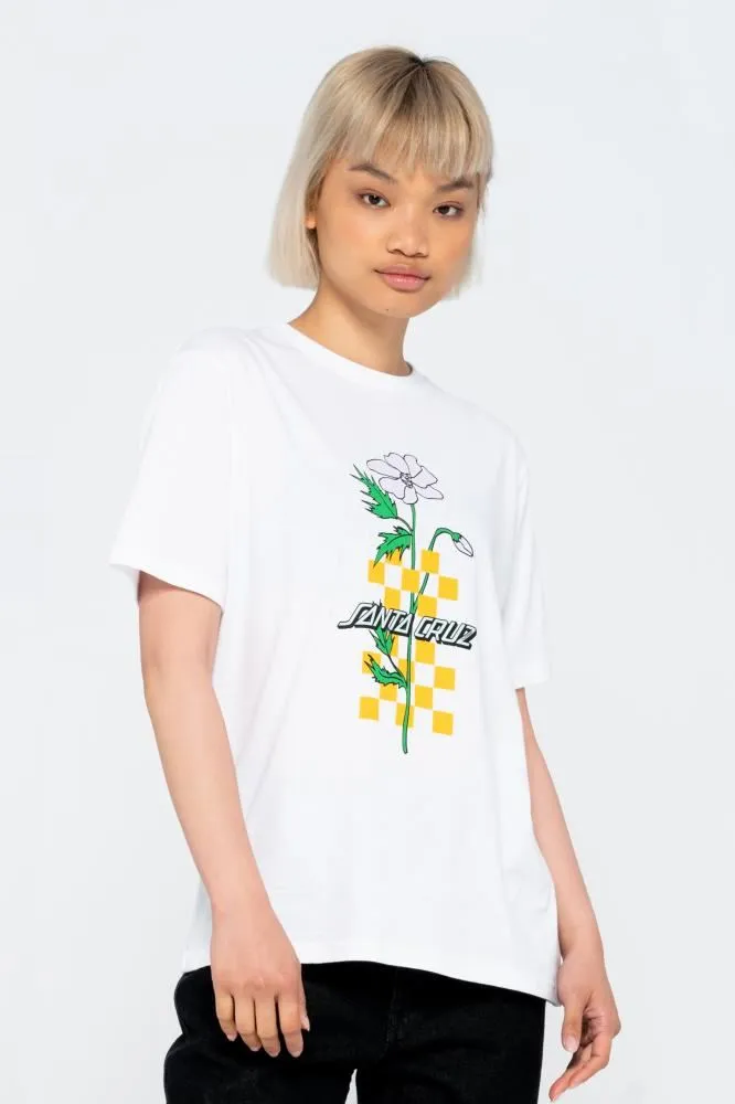 Santa Cruz Womens T-Shirt Checkerbloom Strip T-Shirt - White