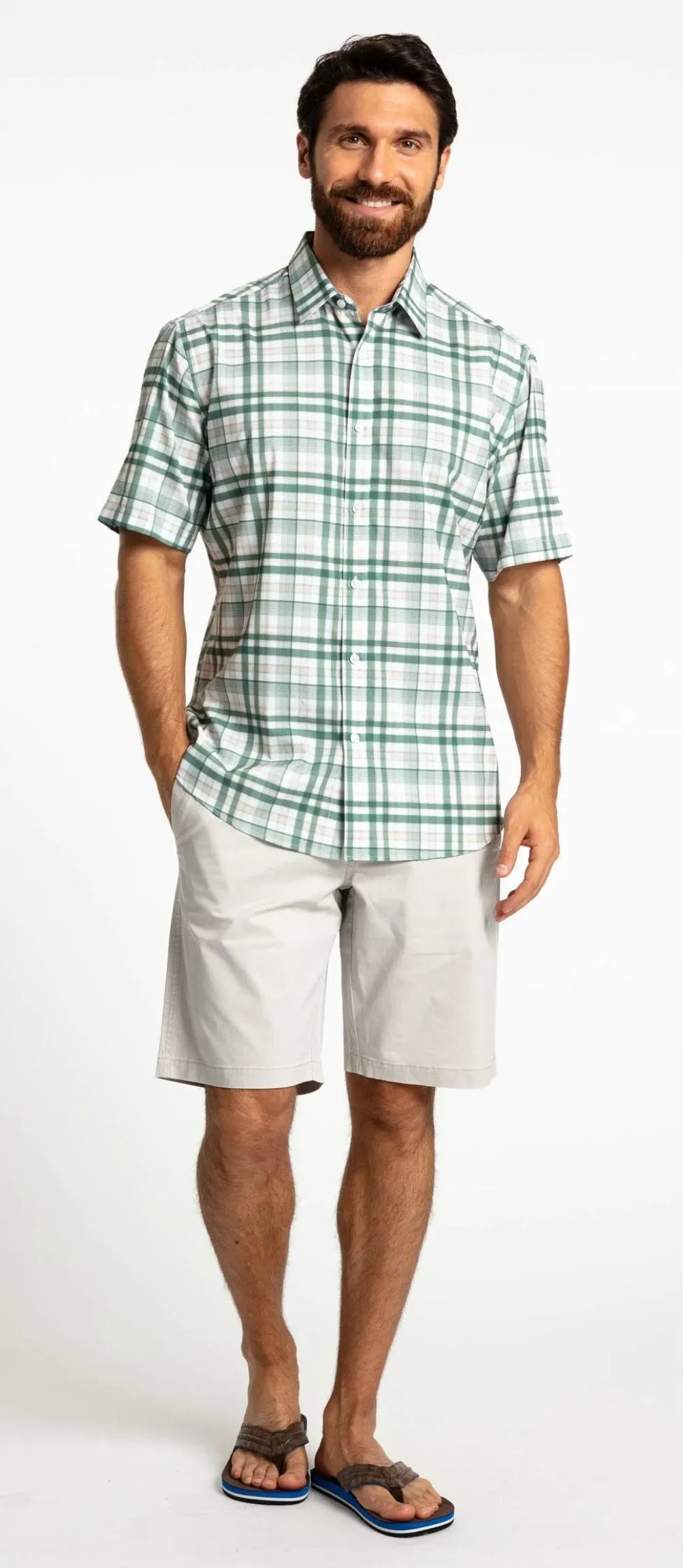 Save the Ocean Recycled green plaid short sleeve shirt