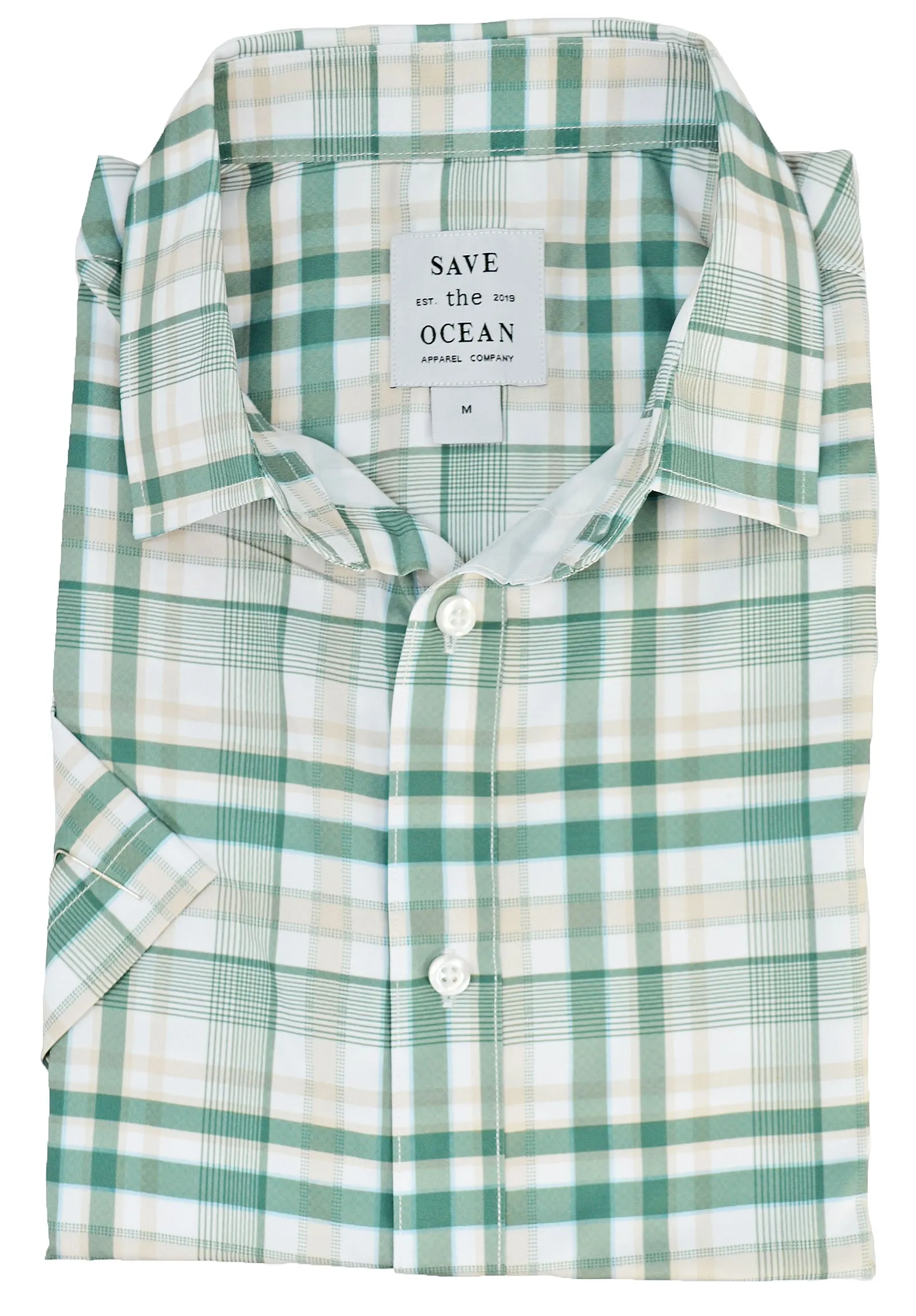 Save the Ocean Recycled green plaid short sleeve shirt