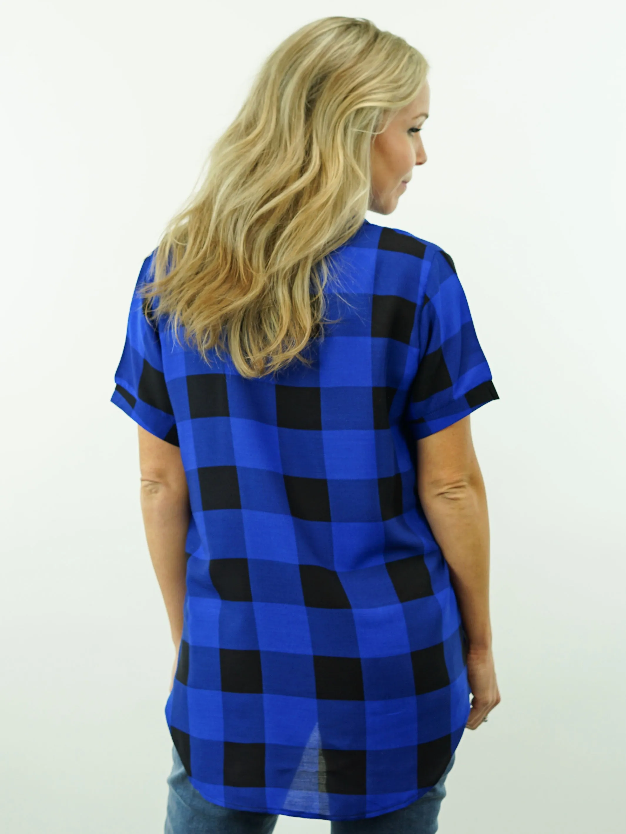 Scout - Blue Plaid, V-Neck, Top