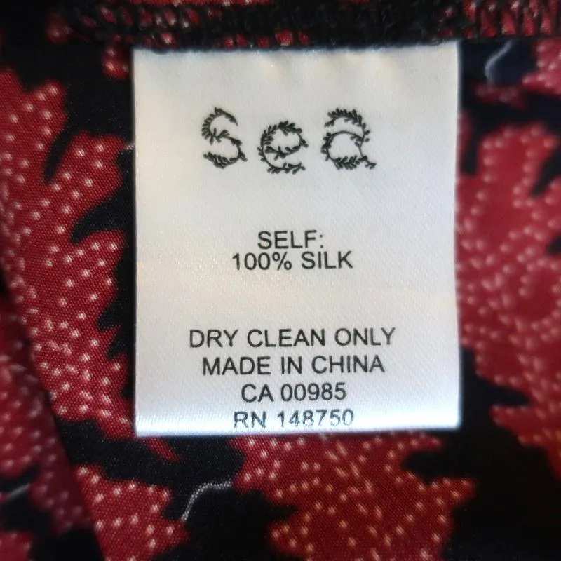 SEA Blouse Eloise Navy/Red Ruffled Printed Silk Size 0 Long Sleeve Tassel Top
