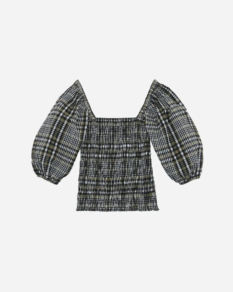Seersucker Check Smock Top - Kalamata
