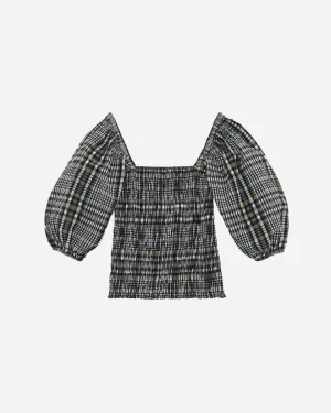 Seersucker Check Smock Top - Kalamata