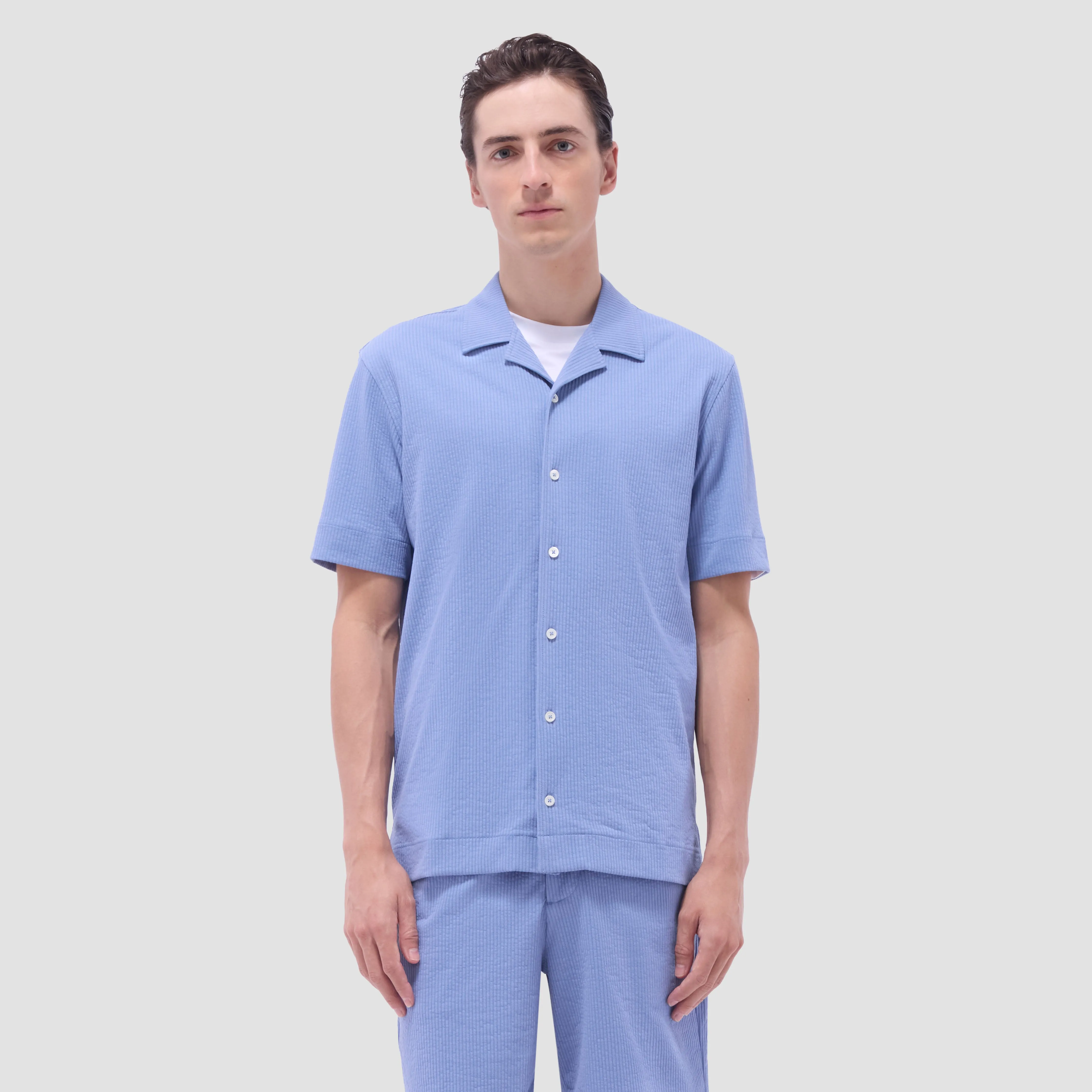 Seersucker Crinkled Camp Shirt