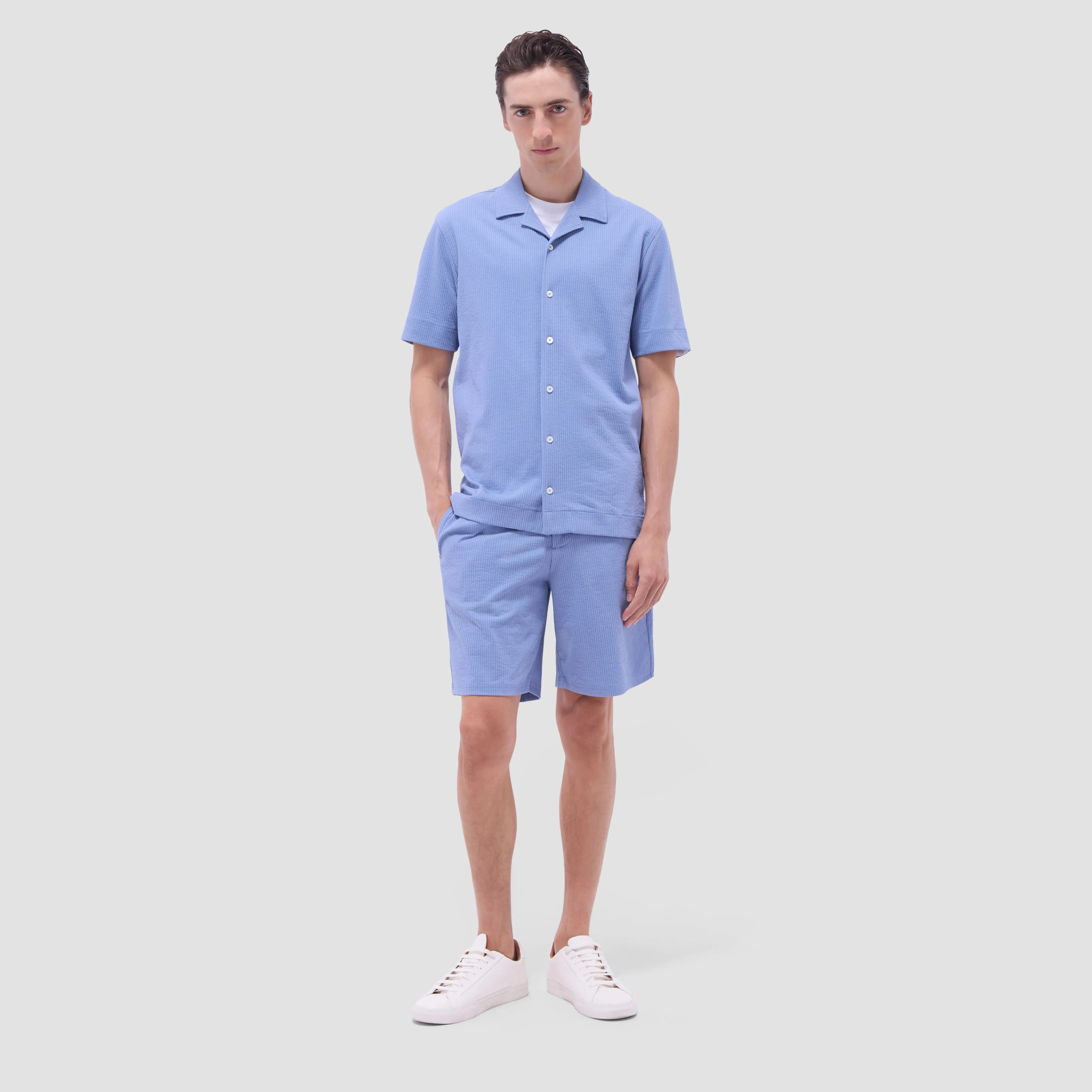 Seersucker Crinkled Camp Shirt