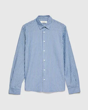 Seersucker Dirleton Shirt in White Blue Stripe