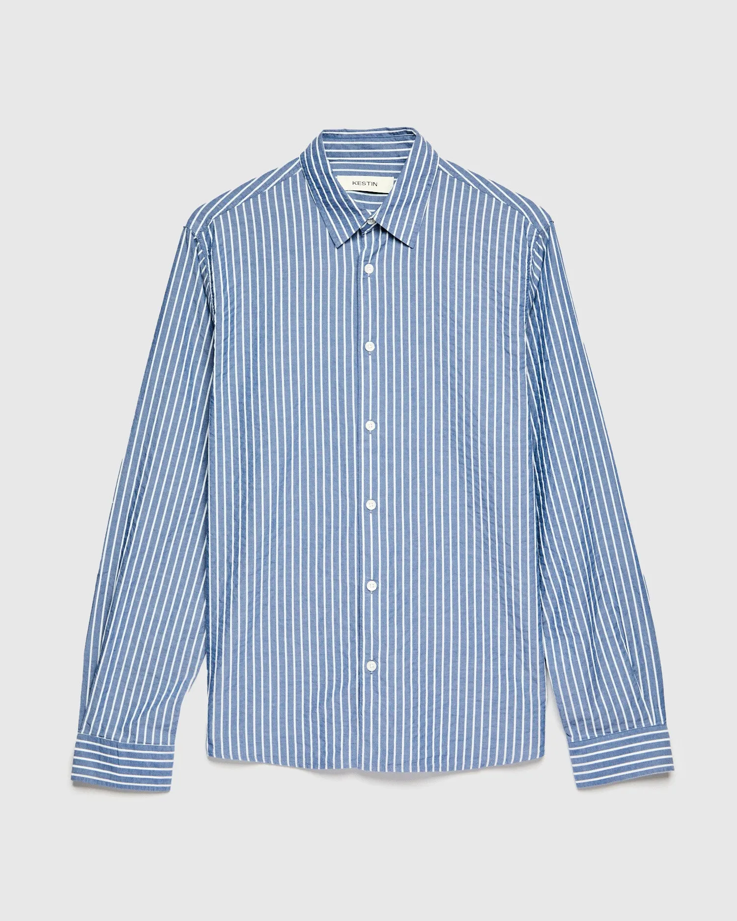Seersucker Dirleton Shirt in White Blue Stripe