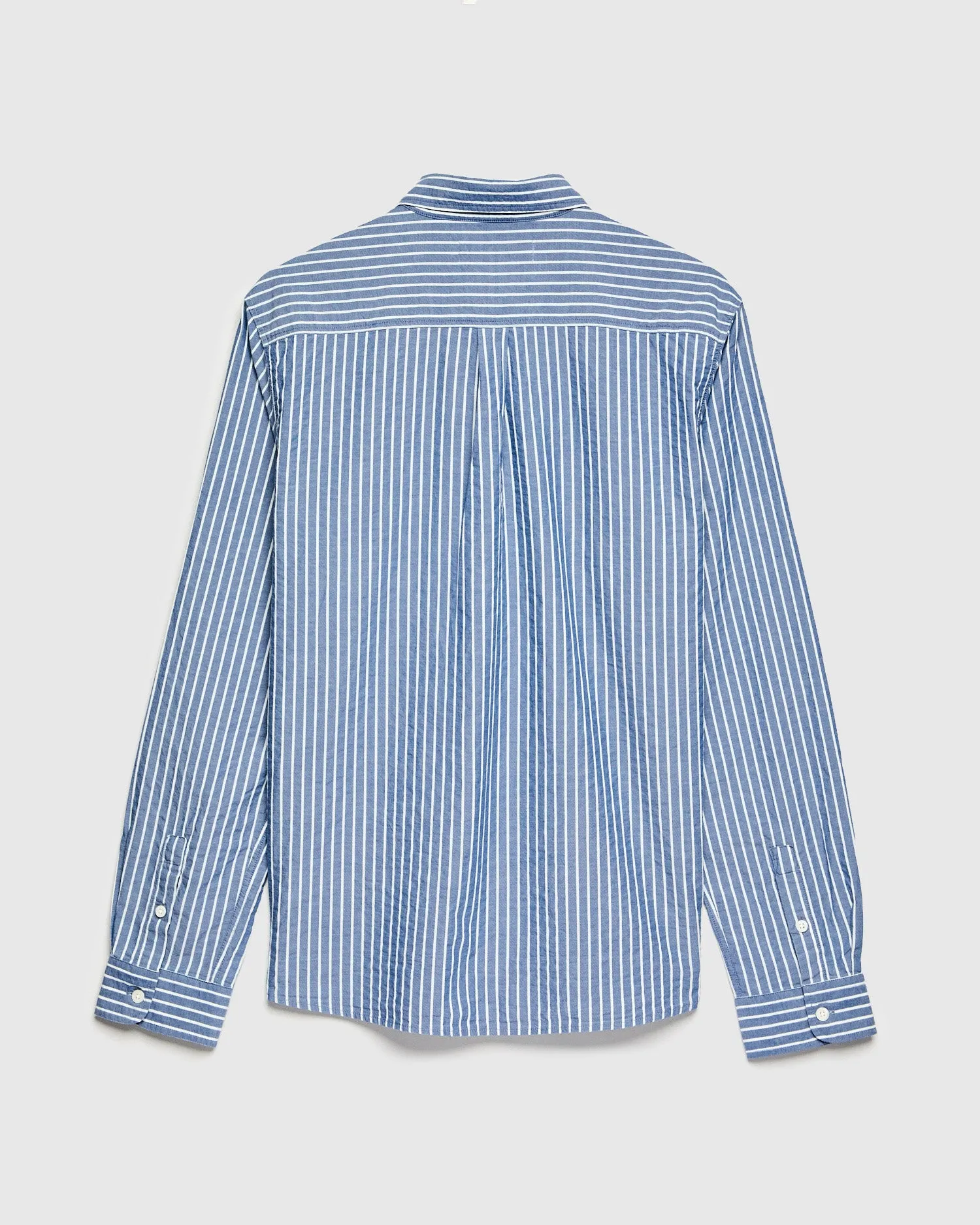 Seersucker Dirleton Shirt in White Blue Stripe