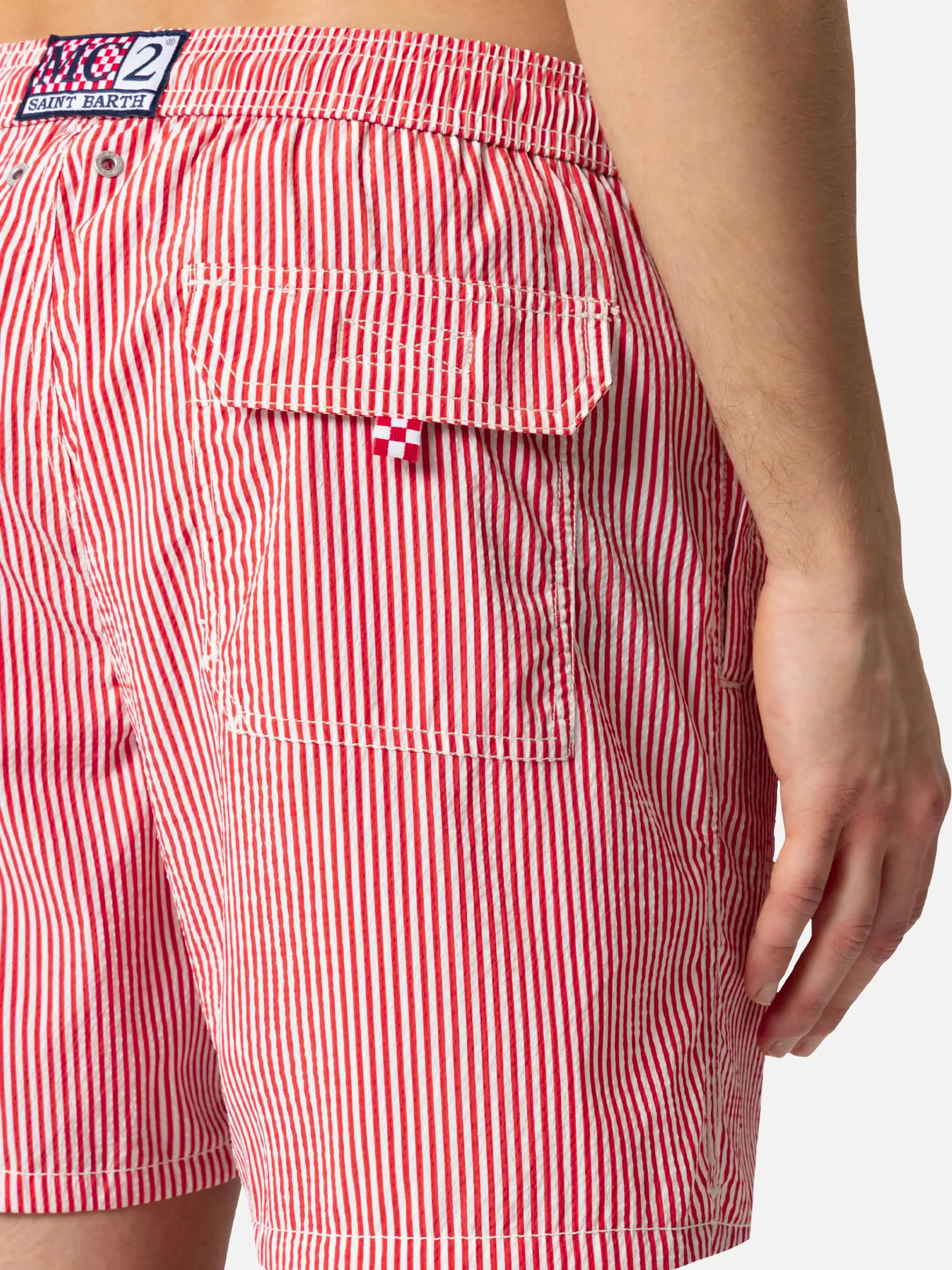 Seersucker red striped classic light swim shorts Patmos