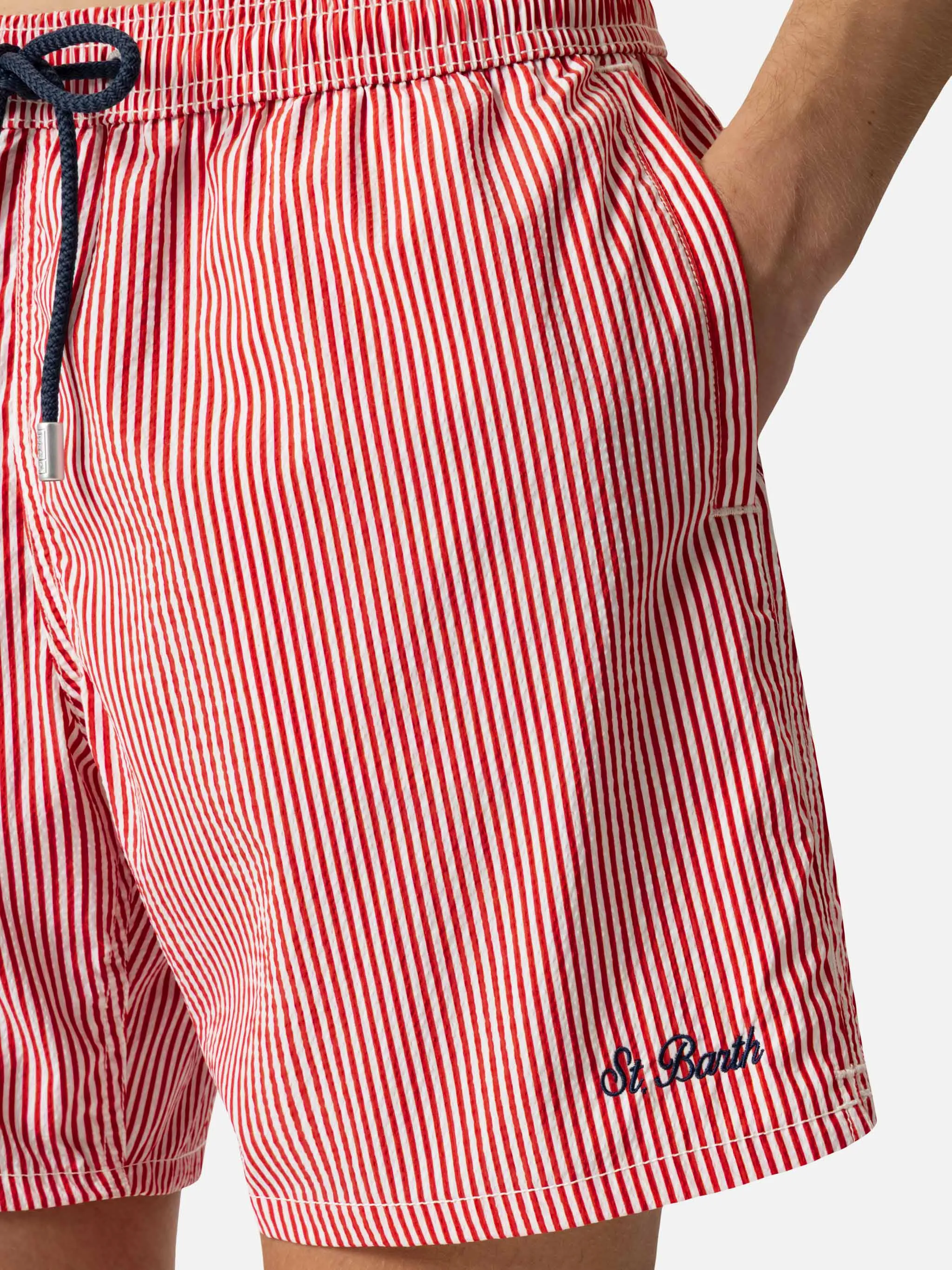 Seersucker red striped classic light swim shorts Patmos