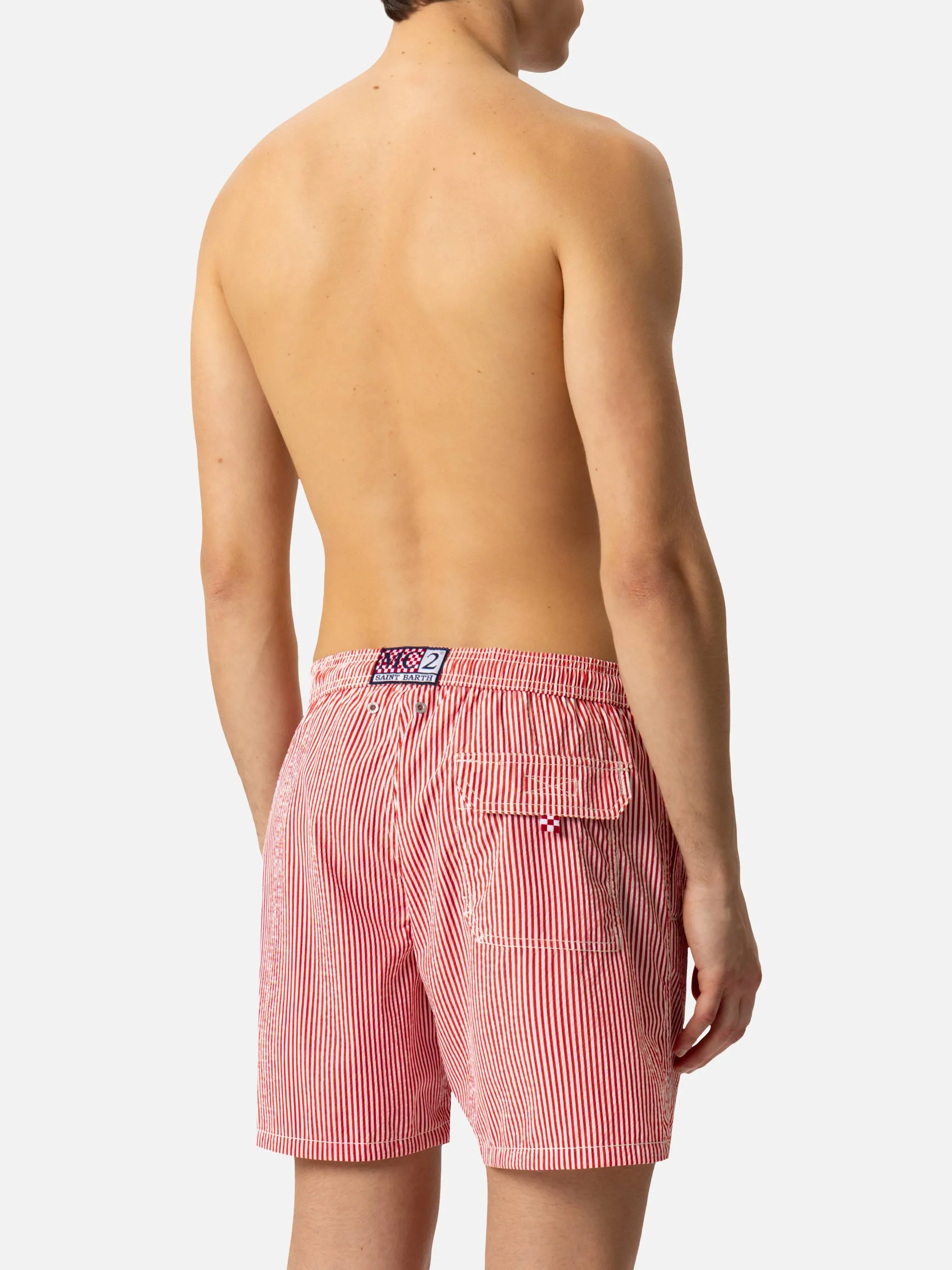 Seersucker red striped classic light swim shorts Patmos