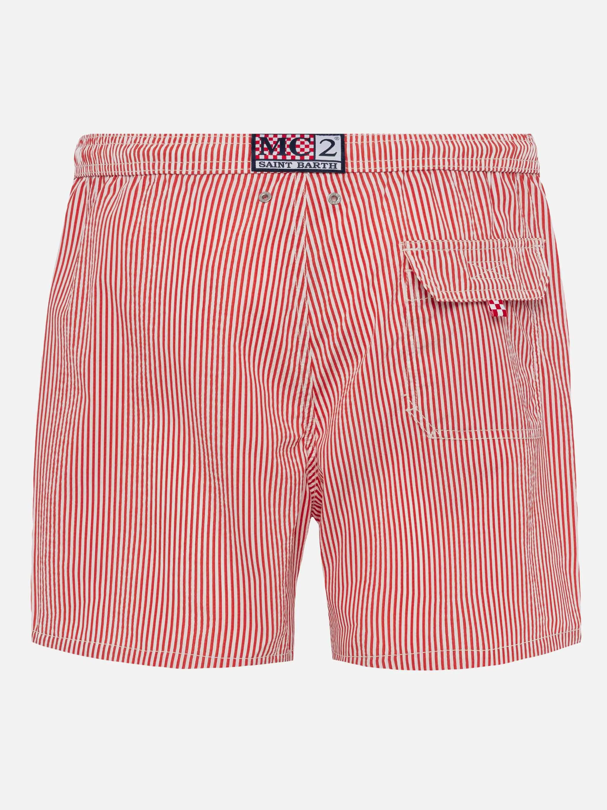 Seersucker red striped classic light swim shorts Patmos