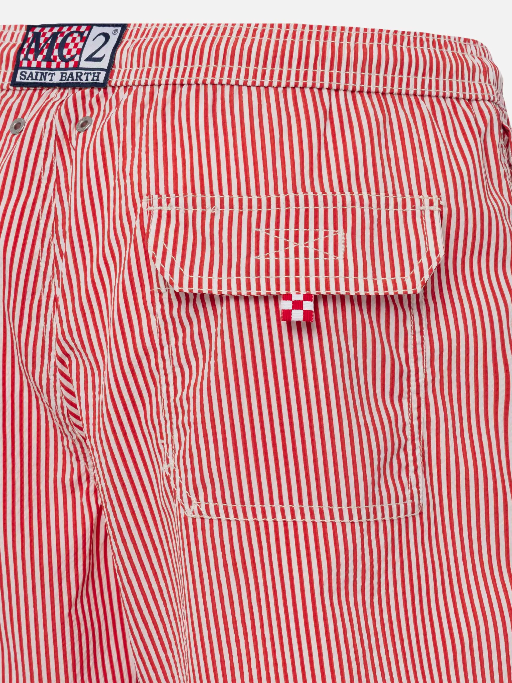 Seersucker red striped classic light swim shorts Patmos