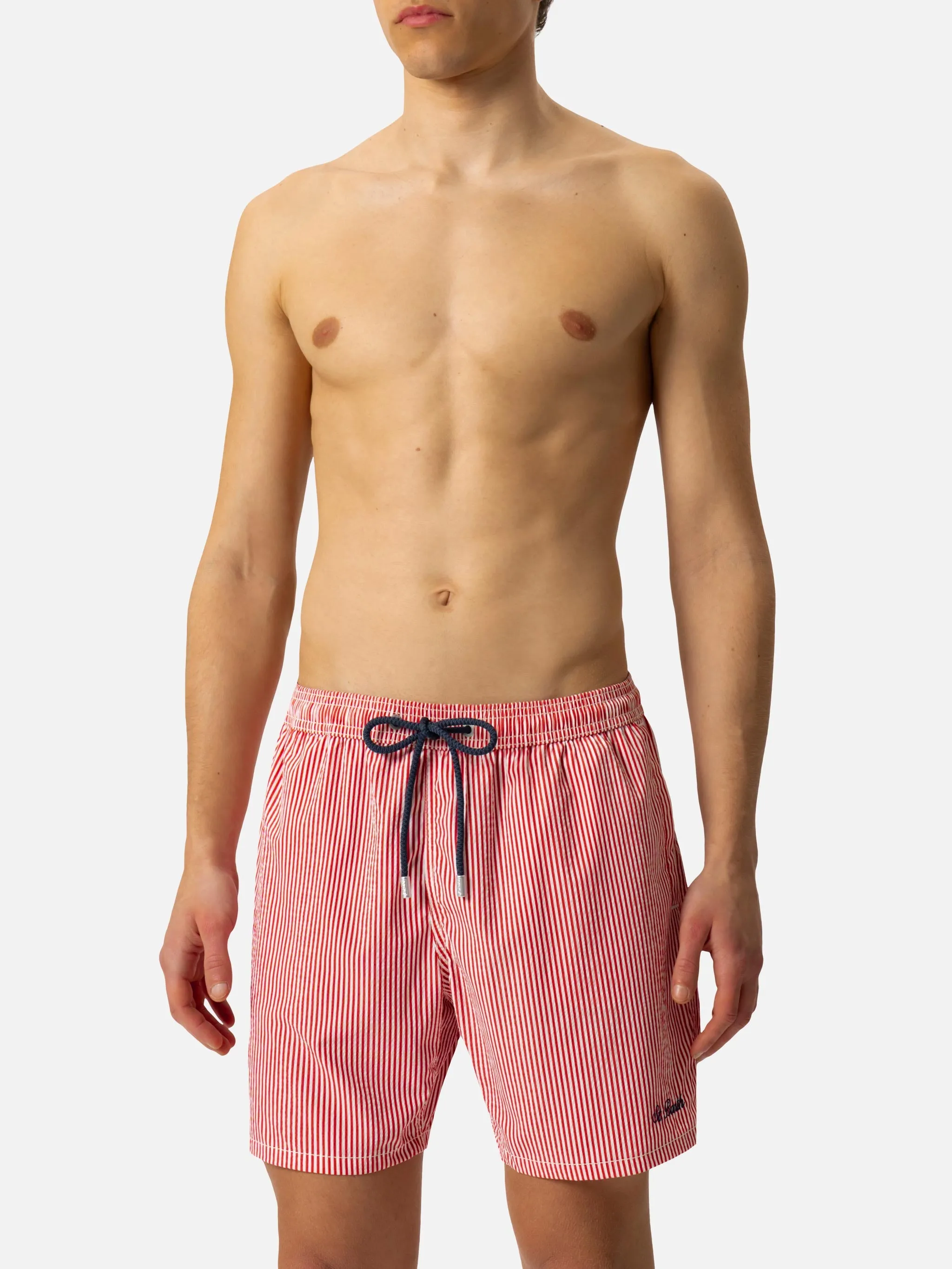 Seersucker red striped classic light swim shorts Patmos