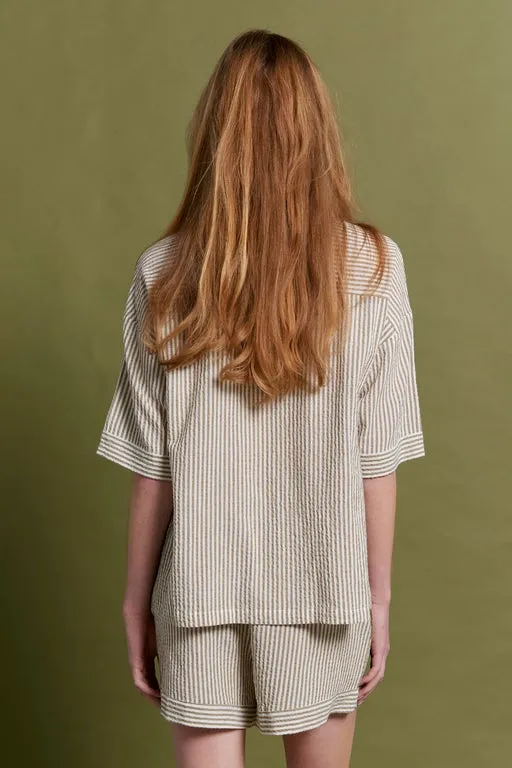Seersucker Stripe Boxer PJ Set Nutria