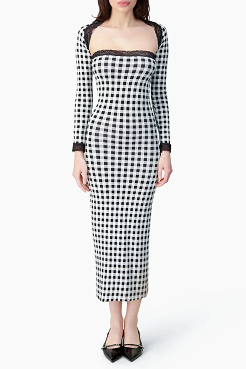 Sexy Plaid Contrast Strapless Long Sleeve Two Pieces