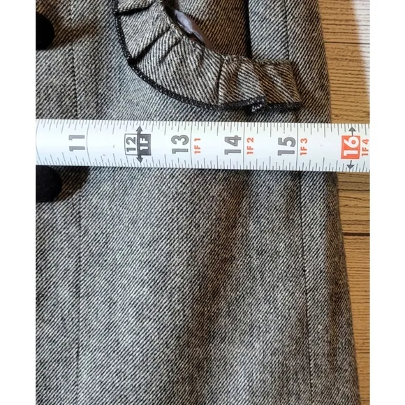 Sharinio Womens Herringbone Mini Skirt Gray Size XS Black Button Detail Ruffles