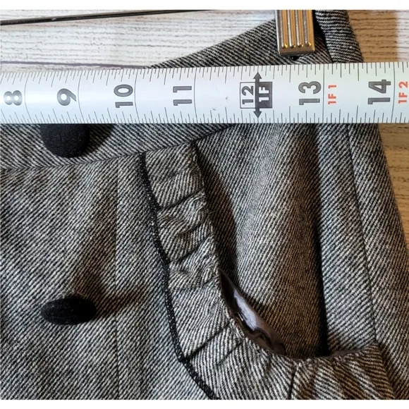 Sharinio Womens Herringbone Mini Skirt Gray Size XS Black Button Detail Ruffles