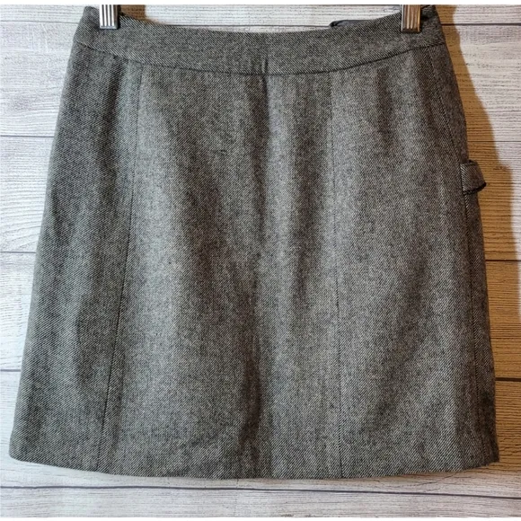 Sharinio Womens Herringbone Mini Skirt Gray Size XS Black Button Detail Ruffles