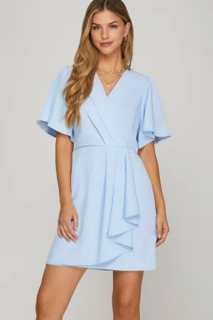 She   Sky Ruffled Surplice Short Flutter Sleeve Mini Dress