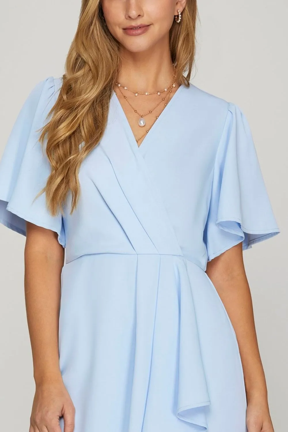 She   Sky Ruffled Surplice Short Flutter Sleeve Mini Dress