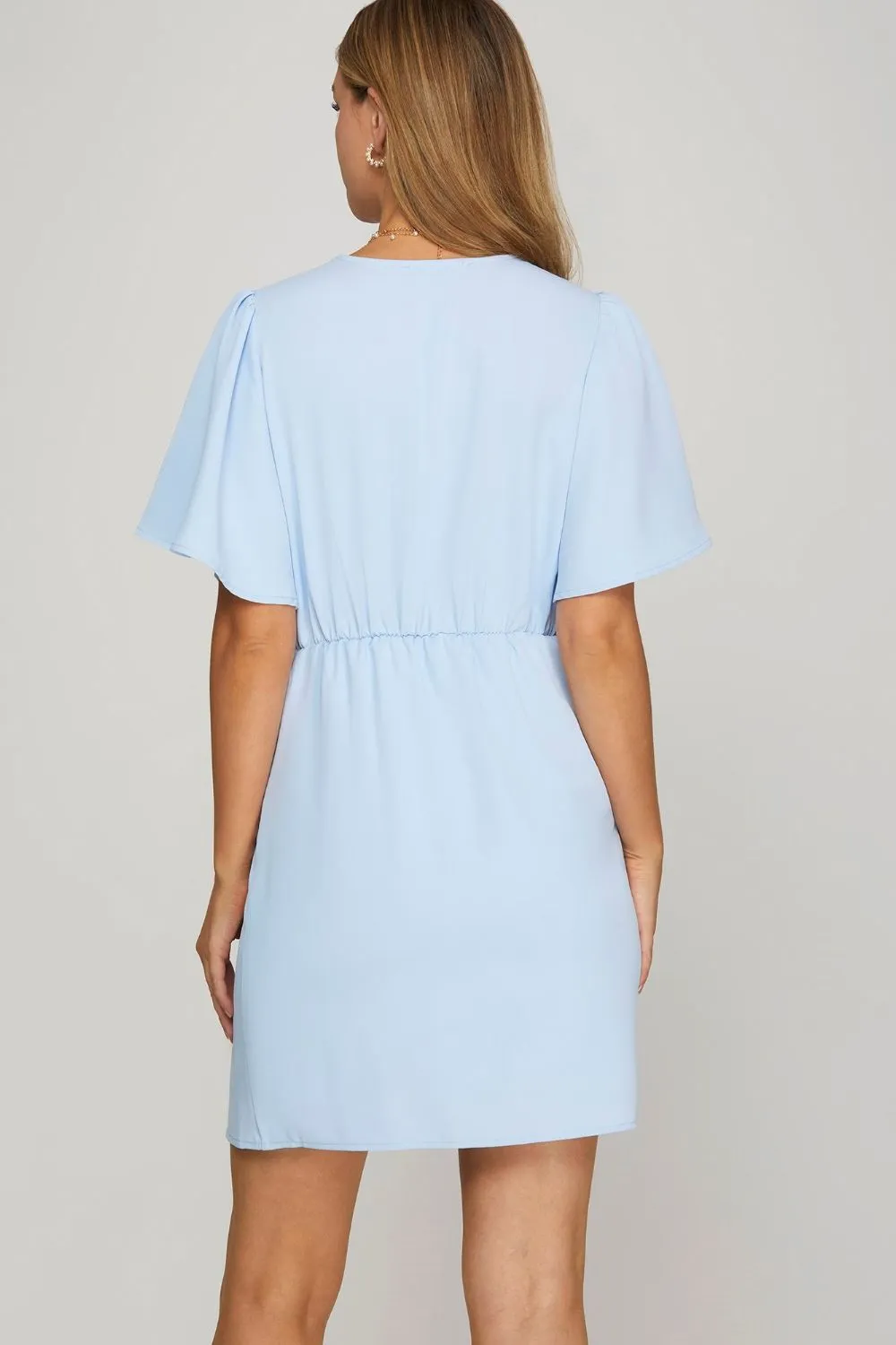 She   Sky Ruffled Surplice Short Flutter Sleeve Mini Dress