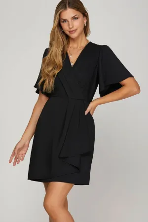 She   Sky Ruffled Surplice Short Flutter Sleeve Mini Dress