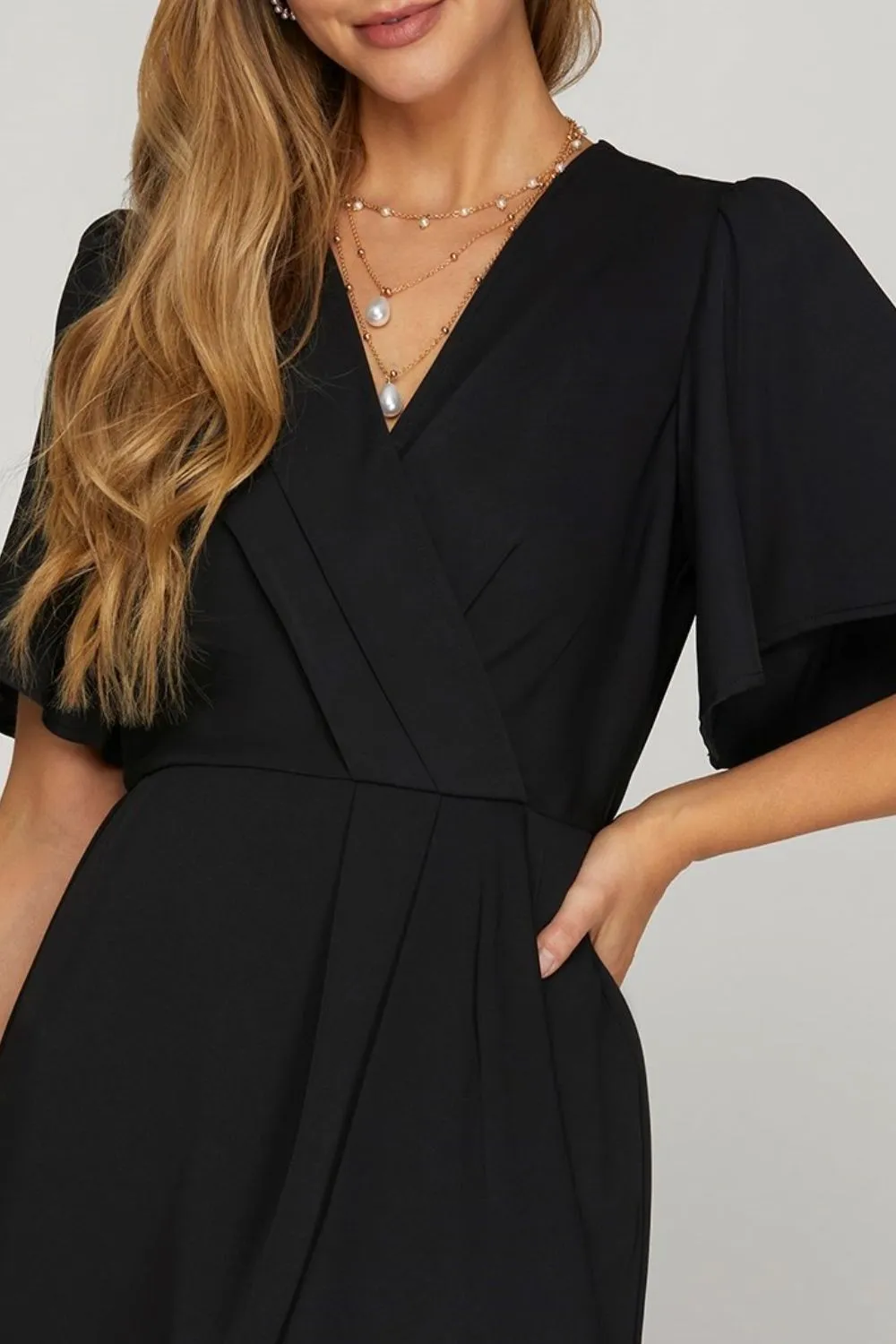 She   Sky Ruffled Surplice Short Flutter Sleeve Mini Dress