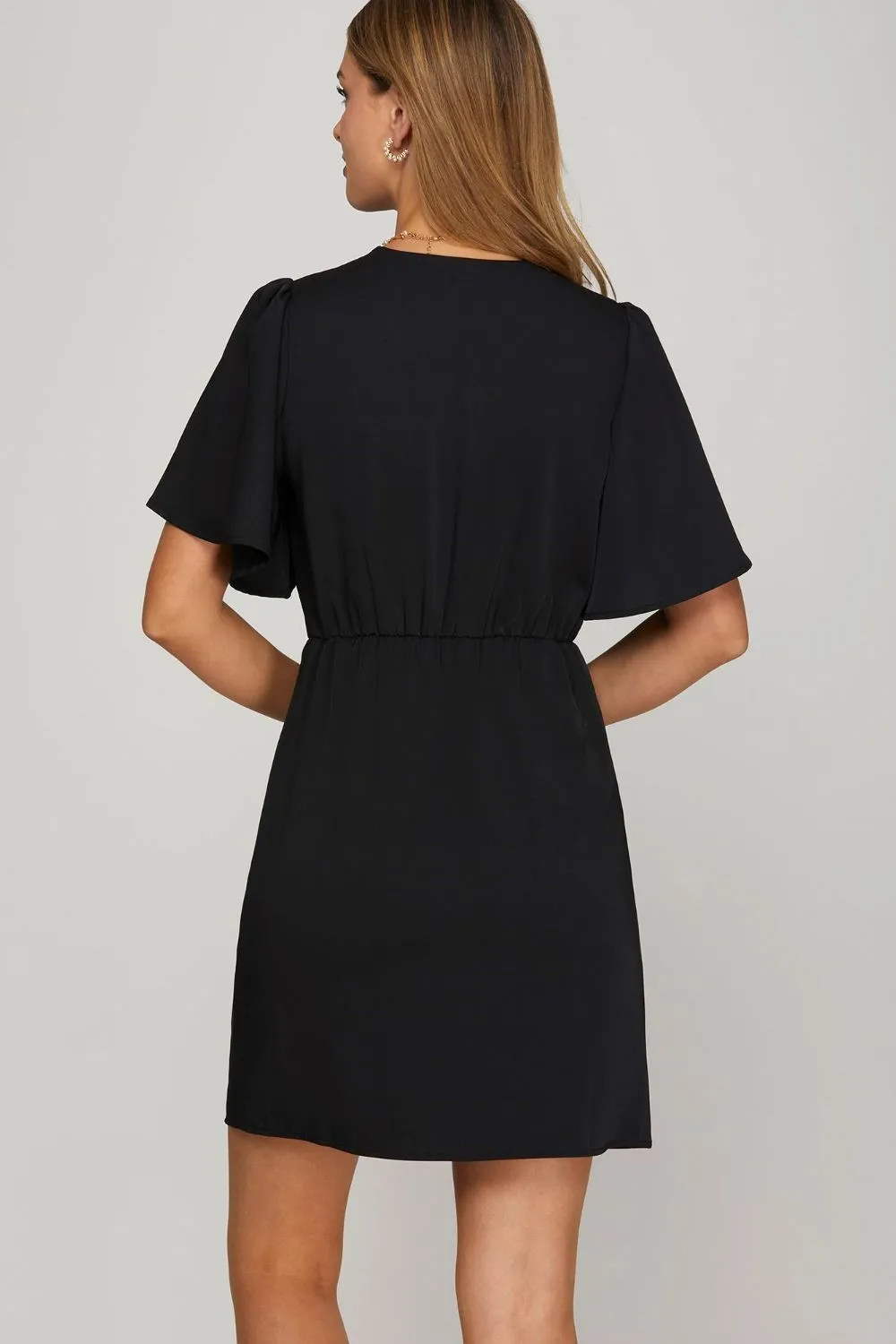She   Sky Ruffled Surplice Short Flutter Sleeve Mini Dress