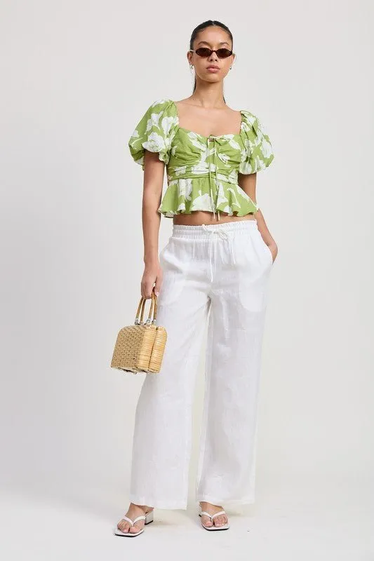SHORT PUFF SLEEVE  FLORAL BLOUSE