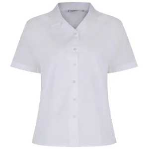 Short Sleeve Revere Collar Blouse (Twin Pack) White