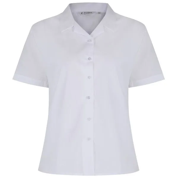 Short Sleeve Revere Collar Blouse (Twin Pack) White