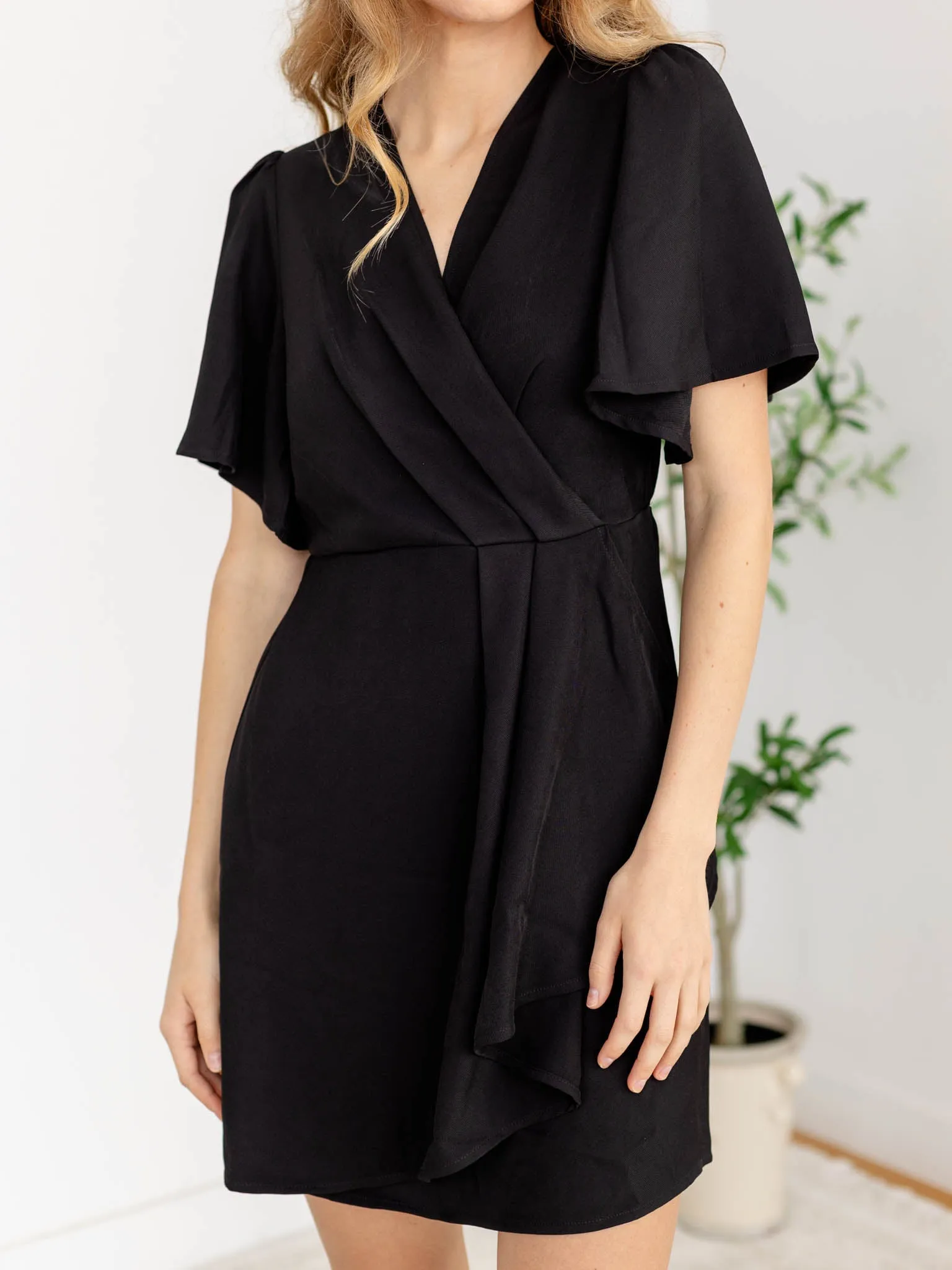 Short Sleeve Ruffled Wrap Dress