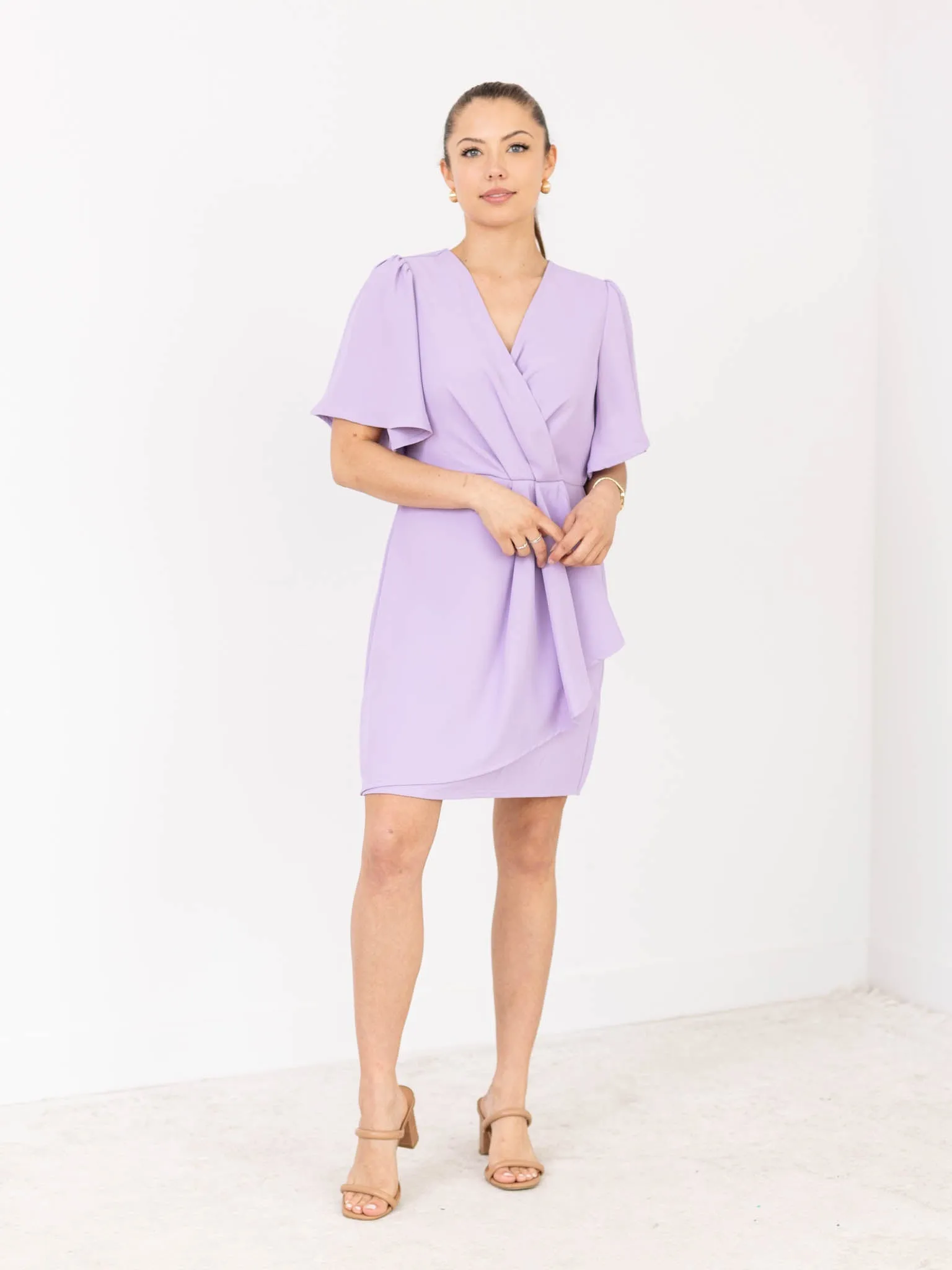 Short Sleeve Ruffled Wrap Dress