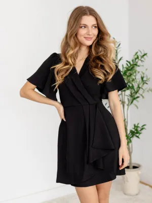 Short Sleeve Ruffled Wrap Dress