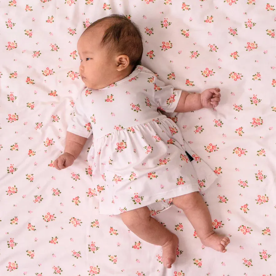 Short Sleeve Skirted Onesie- Blushing Blossom