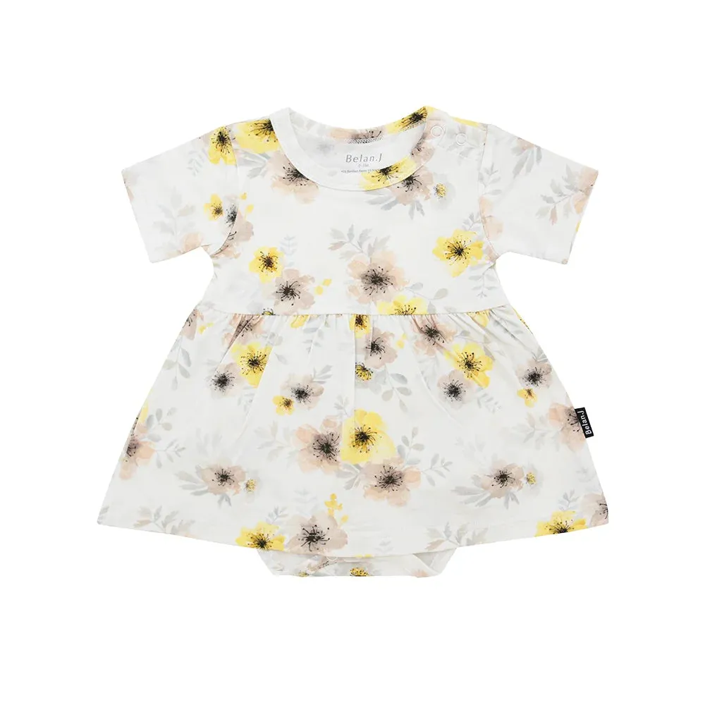 Short Sleeve Skirted Onesie- Sunny Meadows