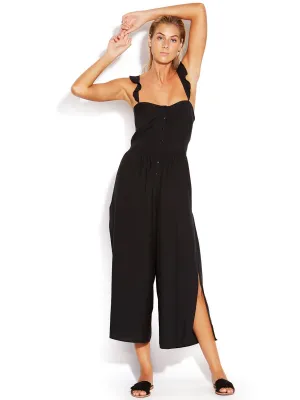 Silk Blend Ruffled Jumpsuit Black