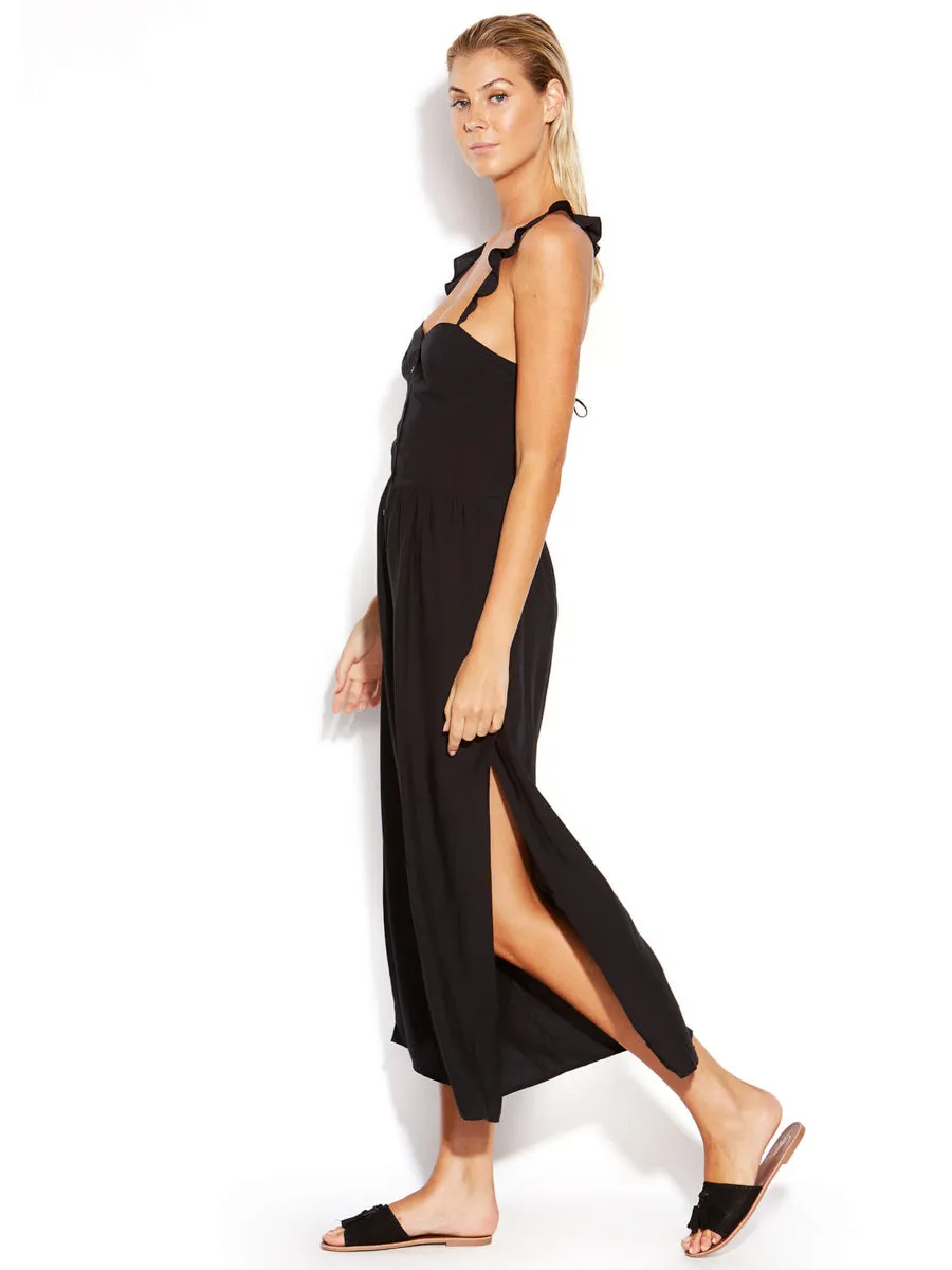 Silk Blend Ruffled Jumpsuit Black