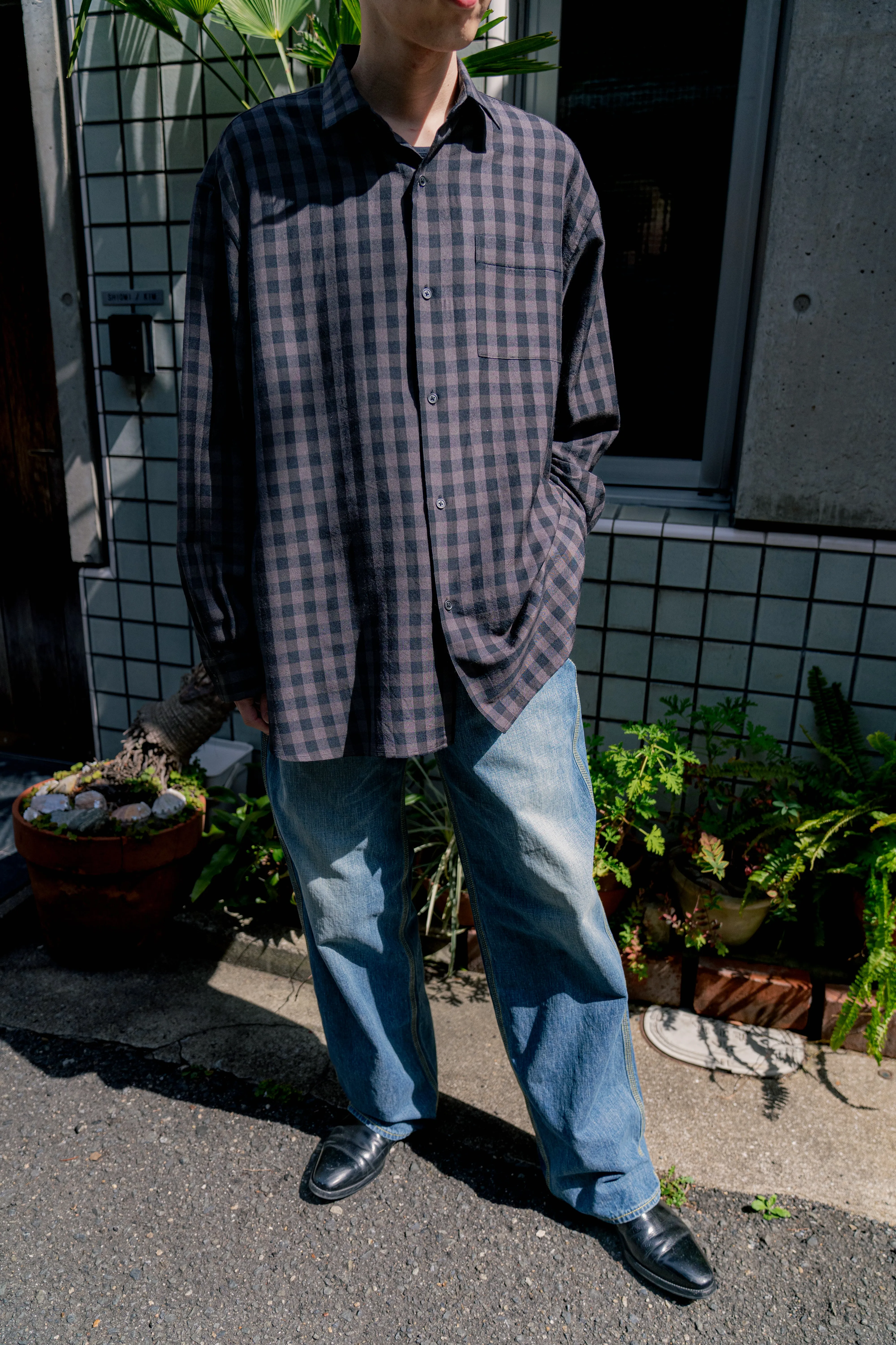 Silk Plaid Wide Shirts