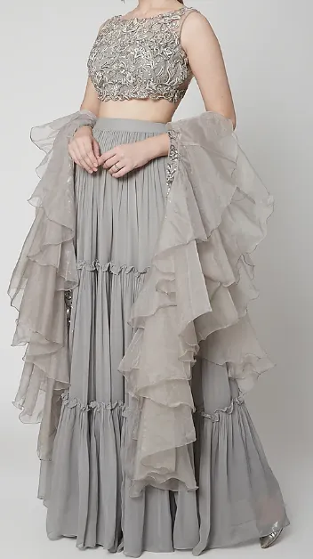 Silver Grey Embellished Lehenga