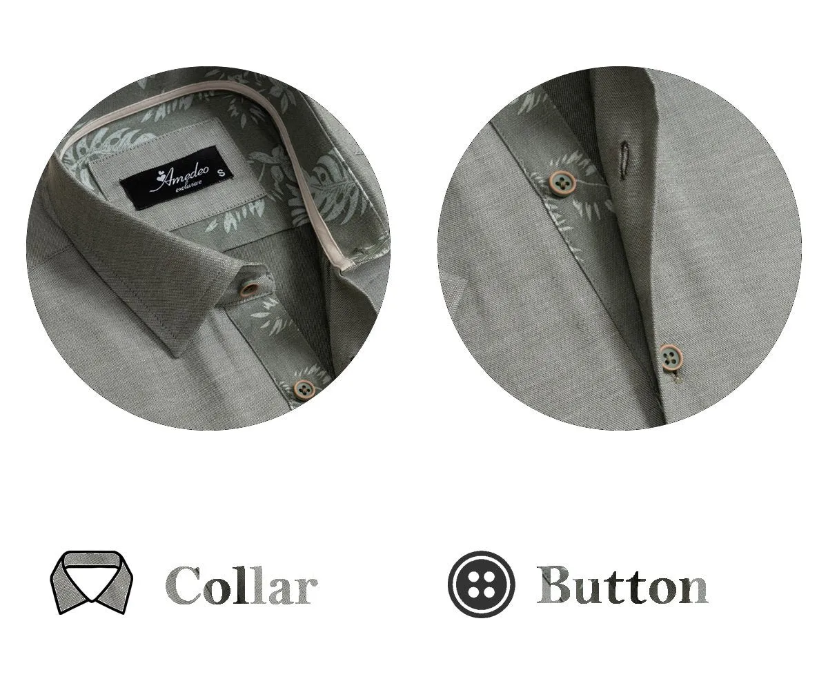 Silver Mens Short Sleeve Button up Shirts - Tailored Slim Fit Cotton Dress Shirts