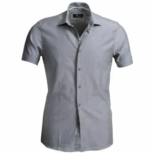 Silver Mens Short Sleeve Button up Shirts - Tailored Slim Fit Cotton Dress Shirts
