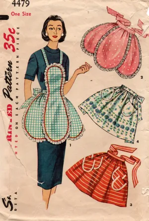 Simplicity 4479 Womens ONE YARD Ruffled Half or Full Aprons 1950s Vintage Sewing Pattern ONE Size
