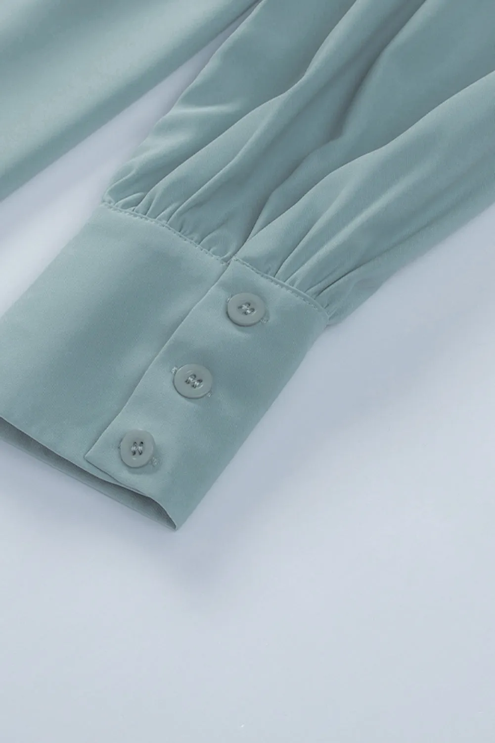 Sky Blue Solid Color Button Up Puff Sleeve Blouse